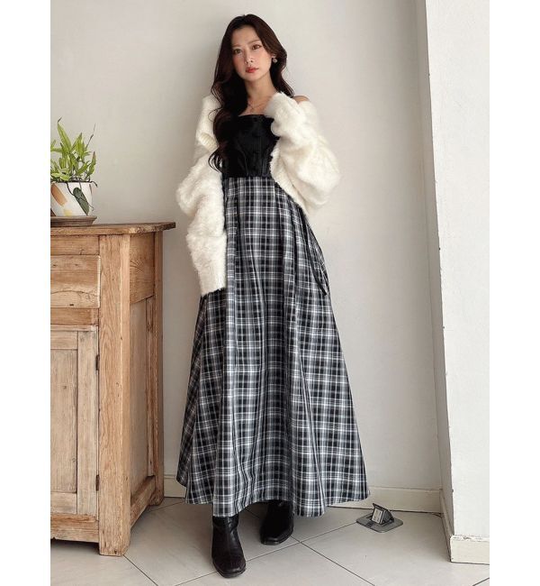 MERCURYDUO「フェイクレザービスチェドッキングキャミワンピース」|ワンピース|