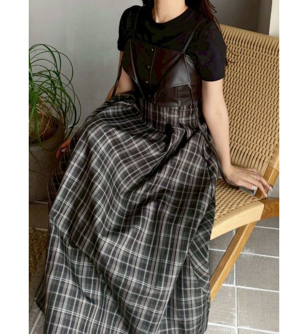 MERCURYDUO「フェイクレザービスチェドッキングキャミワンピース」|ワンピース|