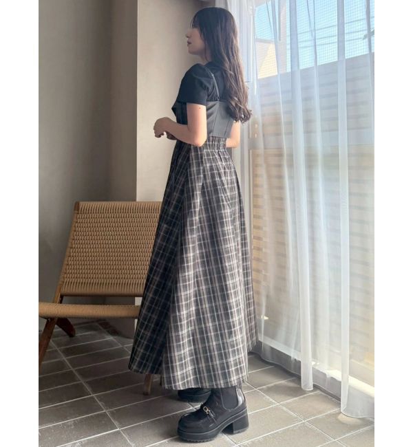 MERCURYDUO「フェイクレザービスチェドッキングキャミワンピース」|ワンピース|