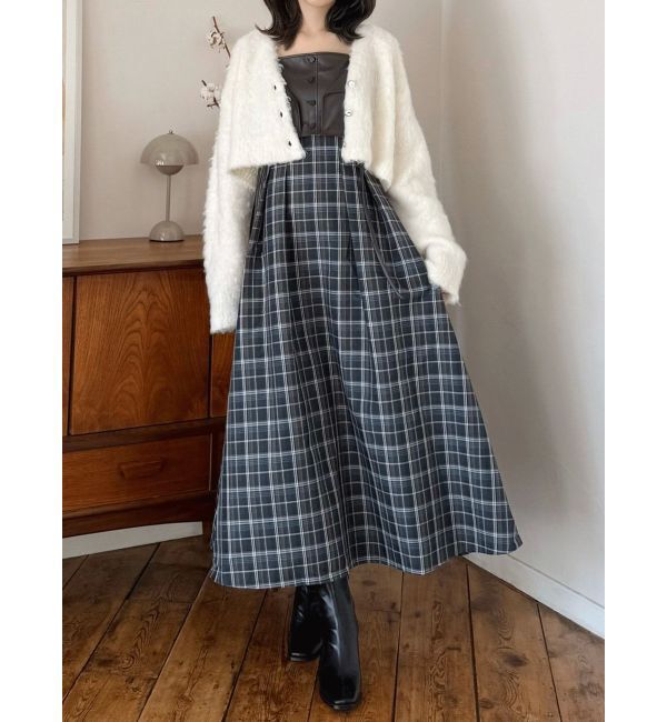 MERCURYDUO「フェイクレザービスチェドッキングキャミワンピース」|ワンピース|