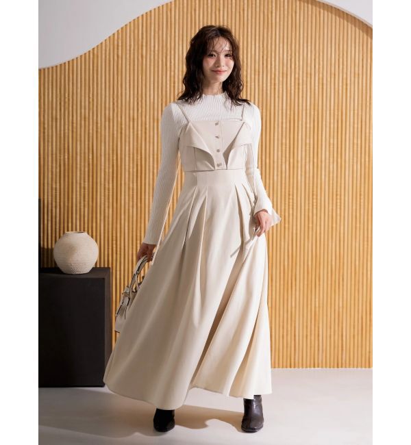 MERCURYDUO「フェイクレザービスチェドッキングキャミワンピース」|ワンピース|