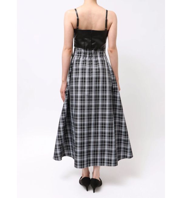 MERCURYDUO「フェイクレザービスチェドッキングキャミワンピース」|ワンピース|