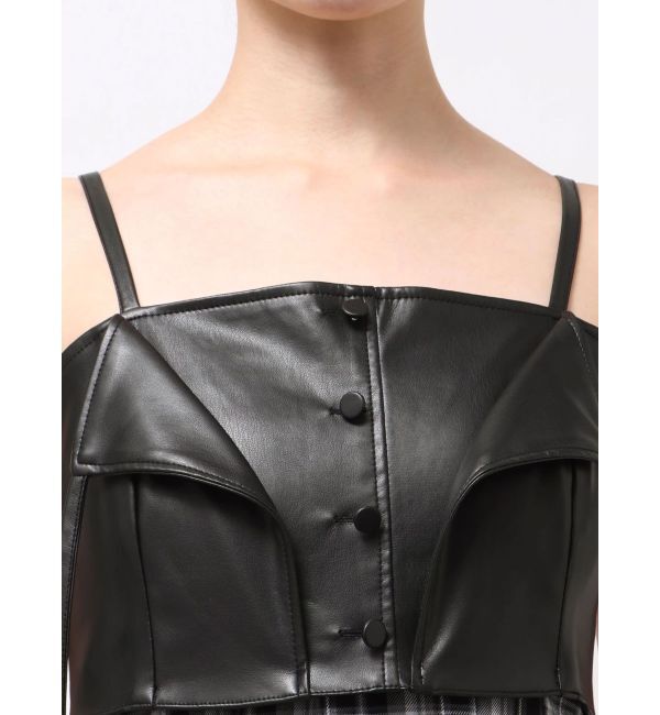 MERCURYDUO「フェイクレザービスチェドッキングキャミワンピース」|ワンピース|