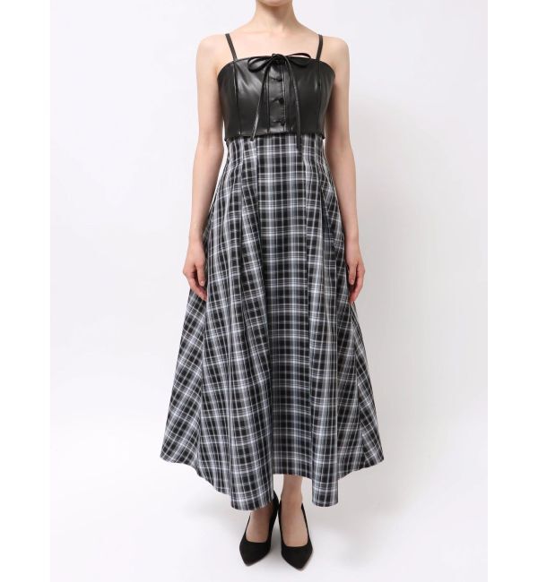 MERCURYDUO「フェイクレザービスチェドッキングキャミワンピース」|ワンピース|