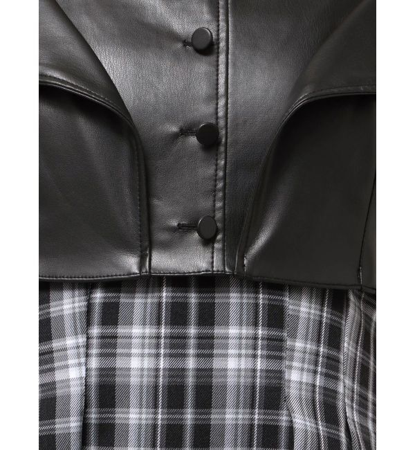 MERCURYDUO「フェイクレザービスチェドッキングキャミワンピース」|ワンピース|