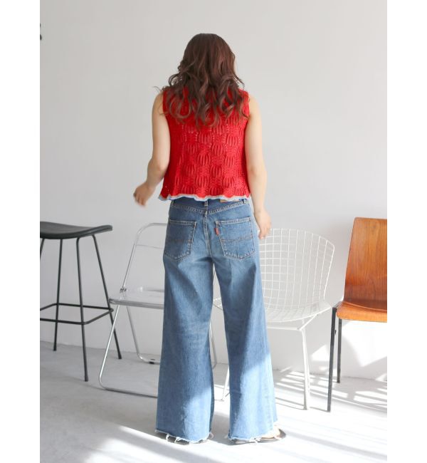 Ungrid「ウエストカットクラッシュストレートデニム」|デニム|