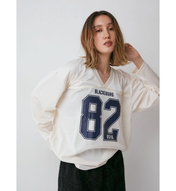 Ungrid「メッシュコンビナンバリングロングスリーブTee」|Tシャツ・カットソー|