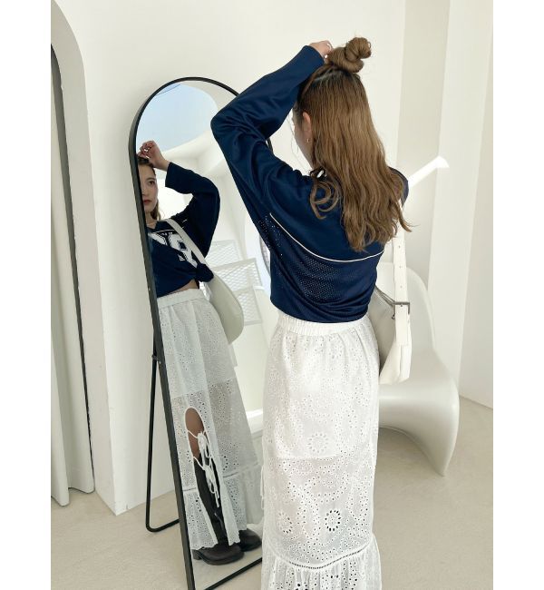 Ungrid「メッシュコンビナンバリングロングスリーブTee」|Tシャツ・カットソー|