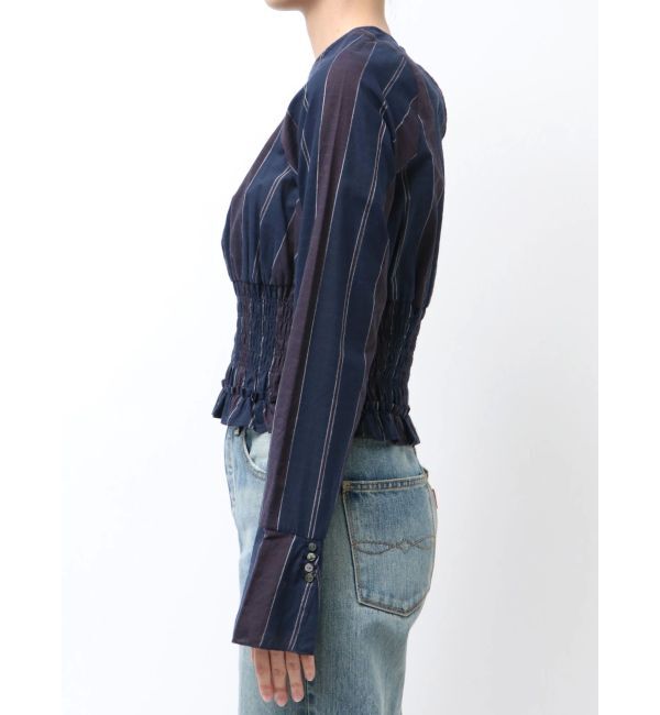 Ungrid「シャーリングデザインストライプブラウス」|シャツ・ブラウス|