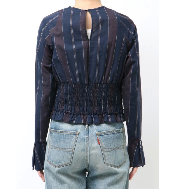 Ungrid「シャーリングデザインストライプブラウス」|シャツ・ブラウス|