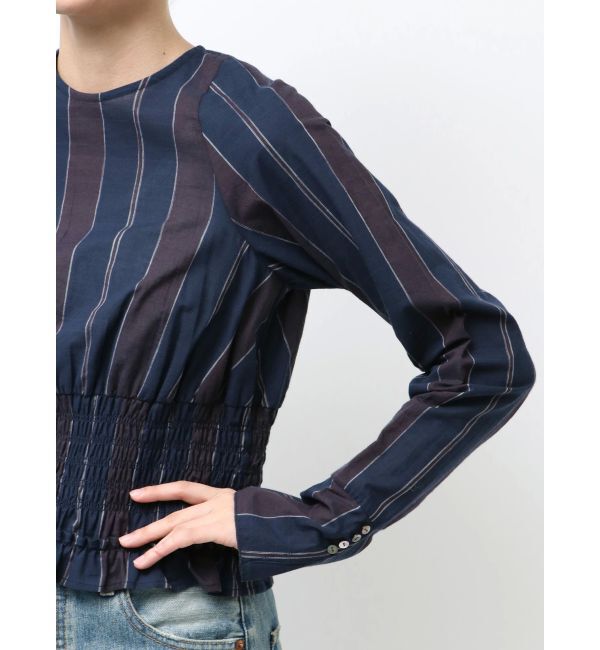 Ungrid「シャーリングデザインストライプブラウス」|シャツ・ブラウス|