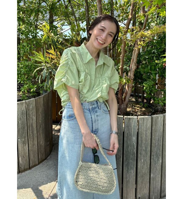 Ungrid「ギャザーデザインハーフスリーブシャツ」|シャツ・ブラウス|