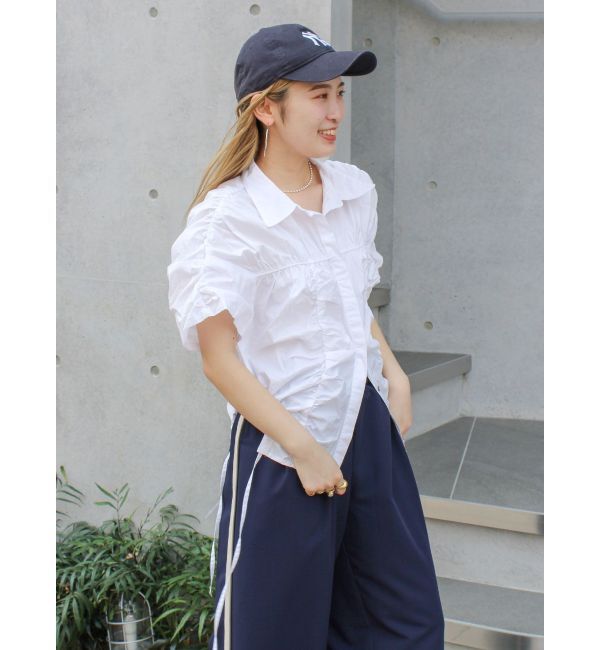 Ungrid「ギャザーデザインハーフスリーブシャツ」|シャツ・ブラウス|