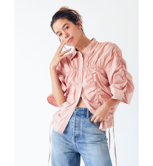 Ungrid「ギャザーデザインハーフスリーブシャツ」|シャツ・ブラウス|