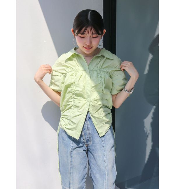 Ungrid「ギャザーデザインハーフスリーブシャツ」|シャツ・ブラウス|