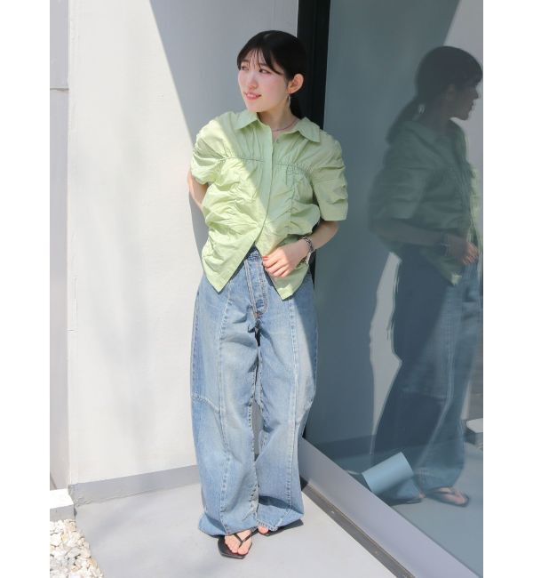 Ungrid「ギャザーデザインハーフスリーブシャツ」|シャツ・ブラウス|