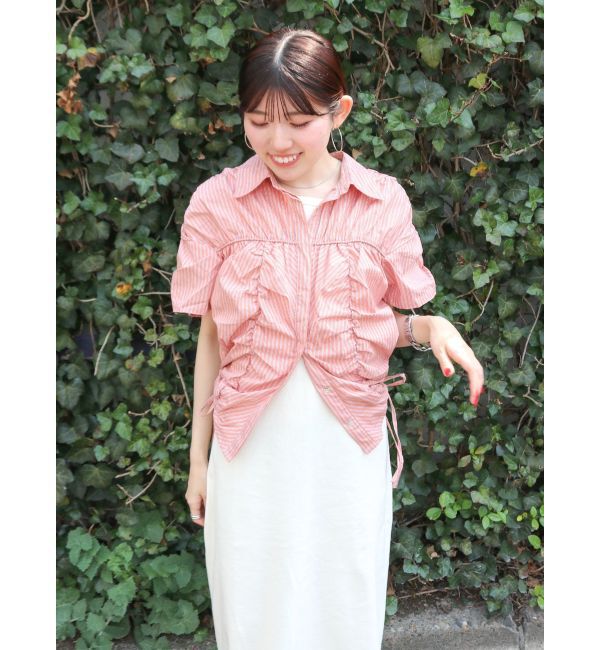 Ungrid「ギャザーデザインハーフスリーブシャツ」|シャツ・ブラウス|