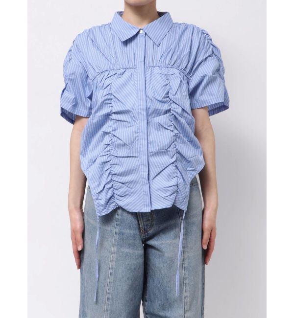 Ungrid「ギャザーデザインハーフスリーブシャツ」|シャツ・ブラウス|