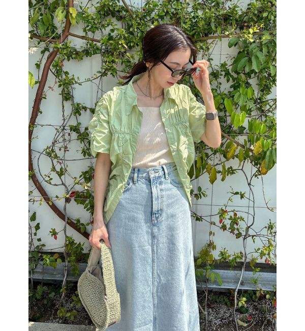 Ungrid「ギャザーデザインハーフスリーブシャツ」|シャツ・ブラウス|ピスタチオ