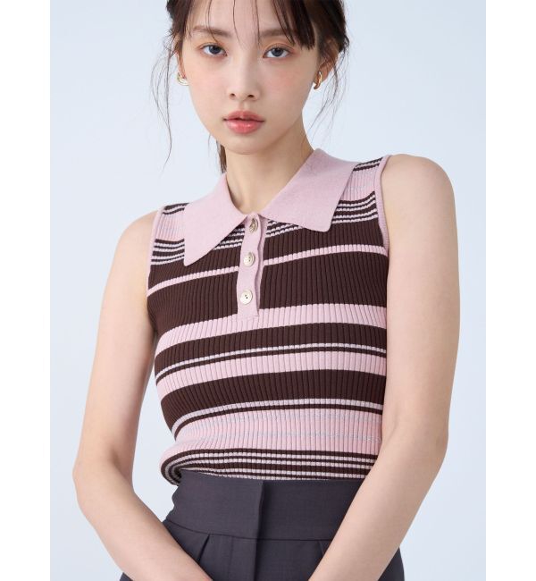 LAGUNAMOON「シャツカラーノースリニットプルオーバー」|ニット・セーター|