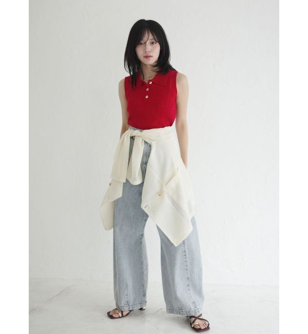 LAGUNAMOON「シャツカラーノースリニットプルオーバー」|ニット・セーター|