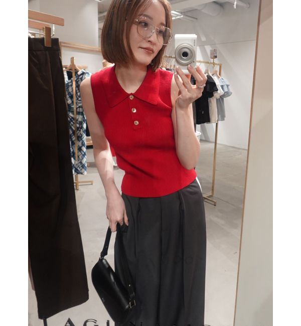 LAGUNAMOON「シャツカラーノースリニットプルオーバー」|ニット・セーター|