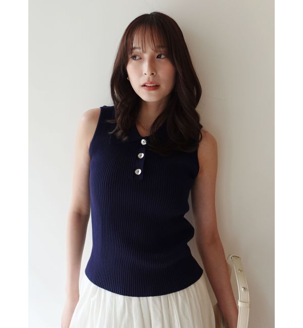 LAGUNAMOON「シャツカラーノースリニットプルオーバー」|ニット・セーター|
