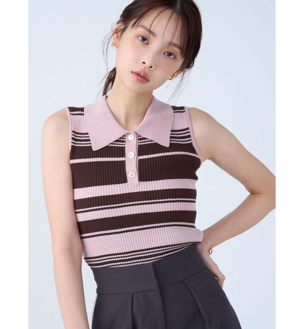 LAGUNAMOON「シャツカラーノースリニットプルオーバー」|ニット・セーター|