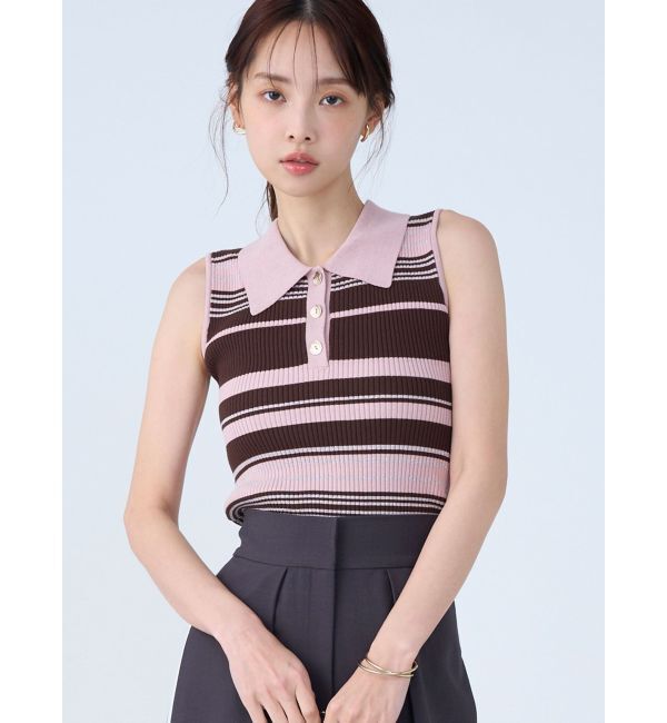 LAGUNAMOON「シャツカラーノースリニットプルオーバー」|ニット・セーター|