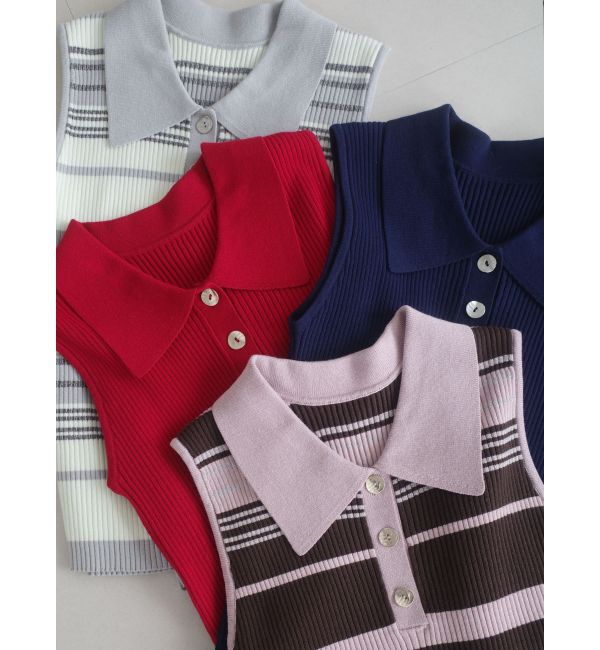 LAGUNAMOON「シャツカラーノースリニットプルオーバー」|ニット・セーター|