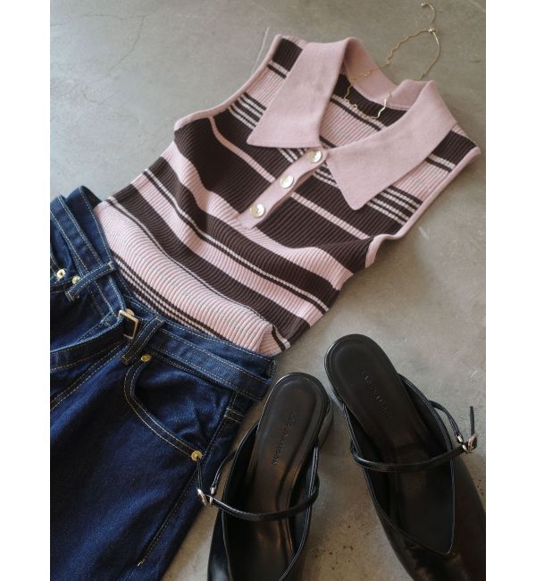 LAGUNAMOON「シャツカラーノースリニットプルオーバー」|ニット・セーター|