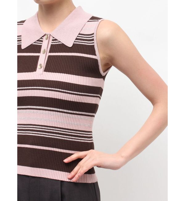 LAGUNAMOON「シャツカラーノースリニットプルオーバー」|ニット・セーター|