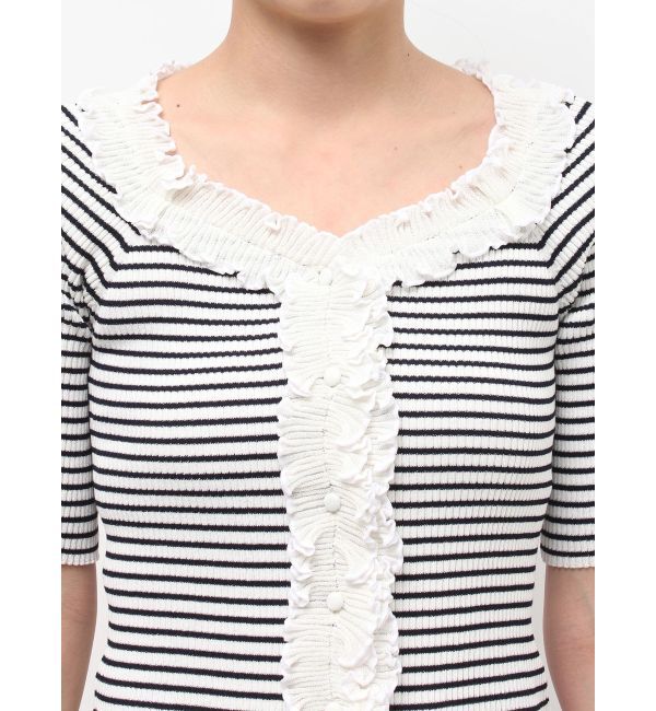 LAGUNAMOON「リブフリルハーフスリーブカーデニットプルオーバー」|カーディガン|