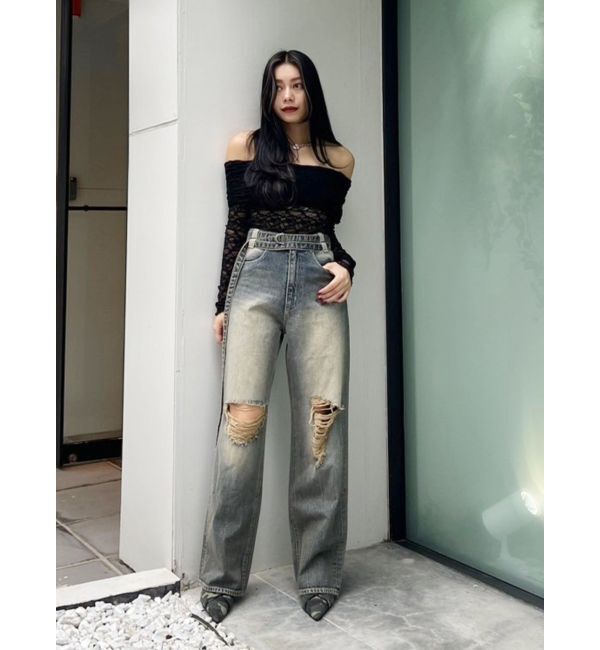 EVRIS「ウエストベルトワイドデニムパンツ」|デニム|