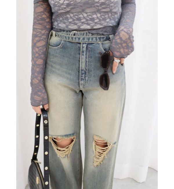 EVRIS「ウエストベルトワイドデニムパンツ」|デニム|