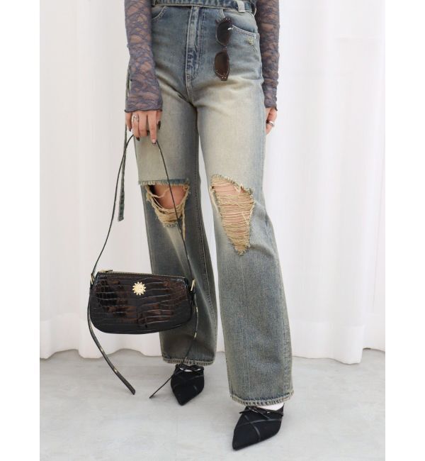 EVRIS「ウエストベルトワイドデニムパンツ」|デニム|