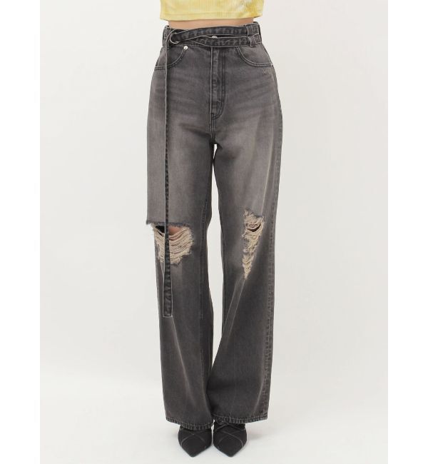 EVRIS「ウエストベルトワイドデニムパンツ」|デニム|