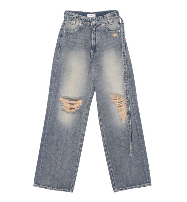 EVRIS「ウエストベルトワイドデニムパンツ」|デニム|