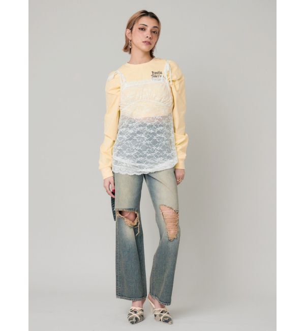 EVRIS「ウエストベルトワイドデニムパンツ」|デニム|