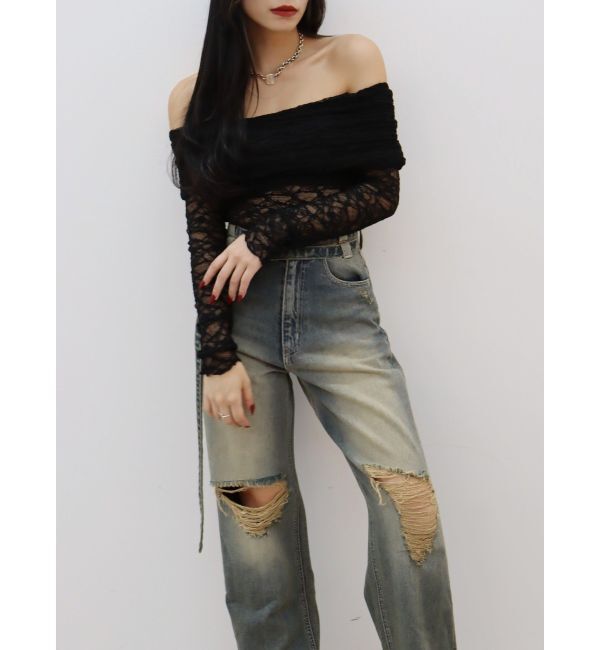 EVRIS「ウエストベルトワイドデニムパンツ」|デニム|