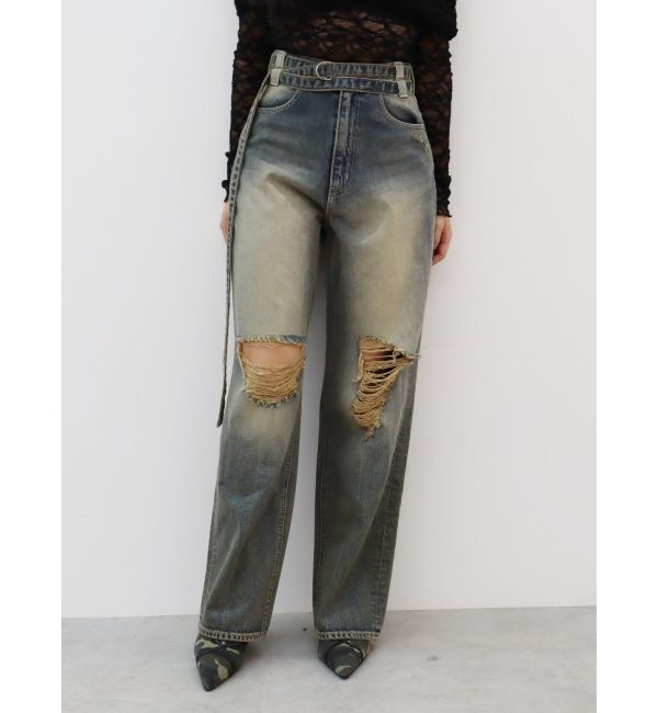 EVRIS「ウエストベルトワイドデニムパンツ」|デニム|