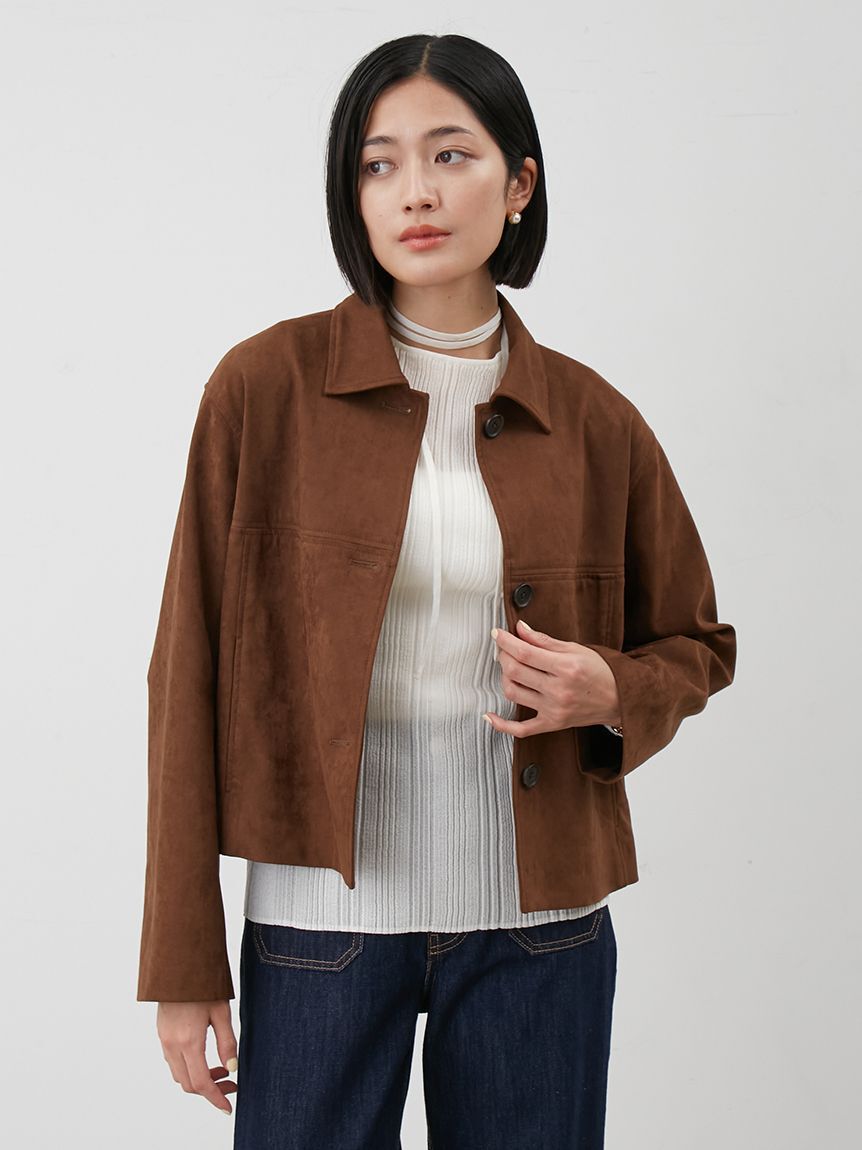 Mila Owen「ショート丈ステンカラーリサイクルスウェードブルゾン」|ブルゾン・スタジャン|