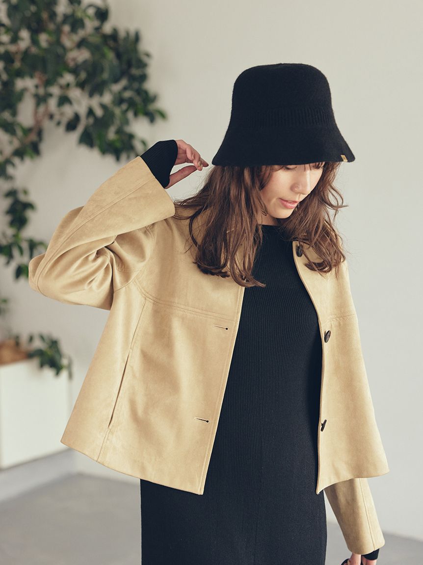 Mila Owen「ショート丈ステンカラーリサイクルスウェードブルゾン」|ブルゾン・スタジャン|