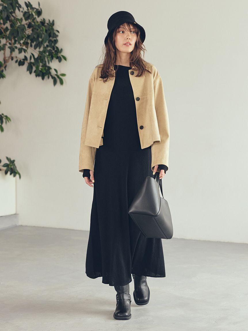 Mila Owen「ショート丈ステンカラーリサイクルスウェードブルゾン」|ブルゾン・スタジャン|