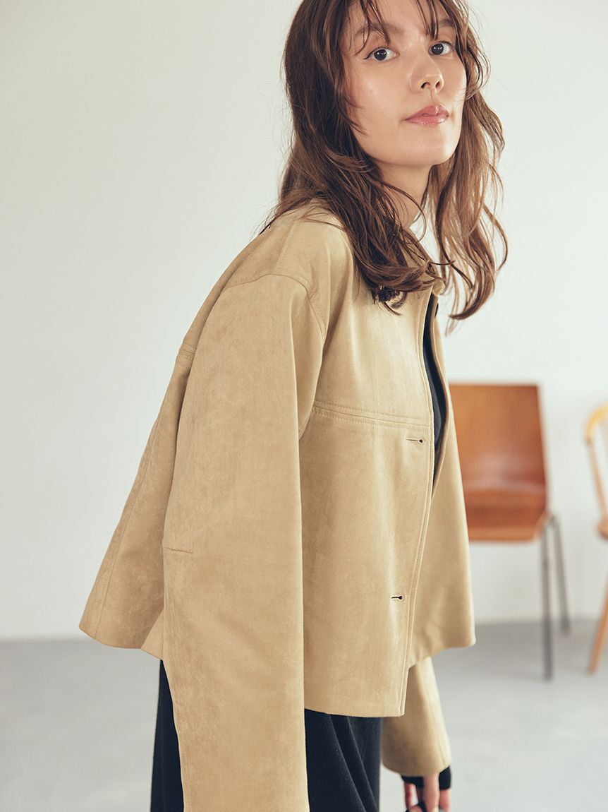 Mila Owen「ショート丈ステンカラーリサイクルスウェードブルゾン」|ブルゾン・スタジャン|