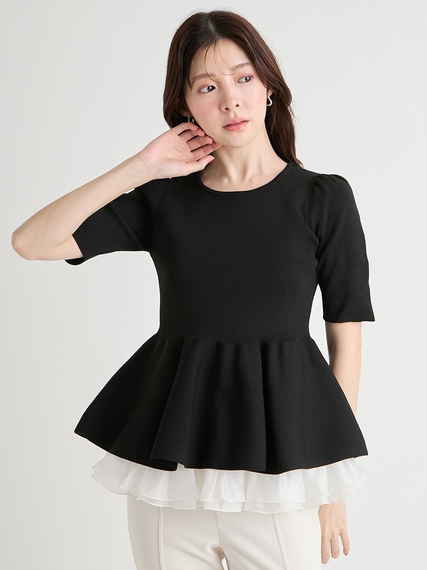 CELFORD「【洗える】ペプラムドッキングニットプルオーバー」|ニット・セーター|BLK