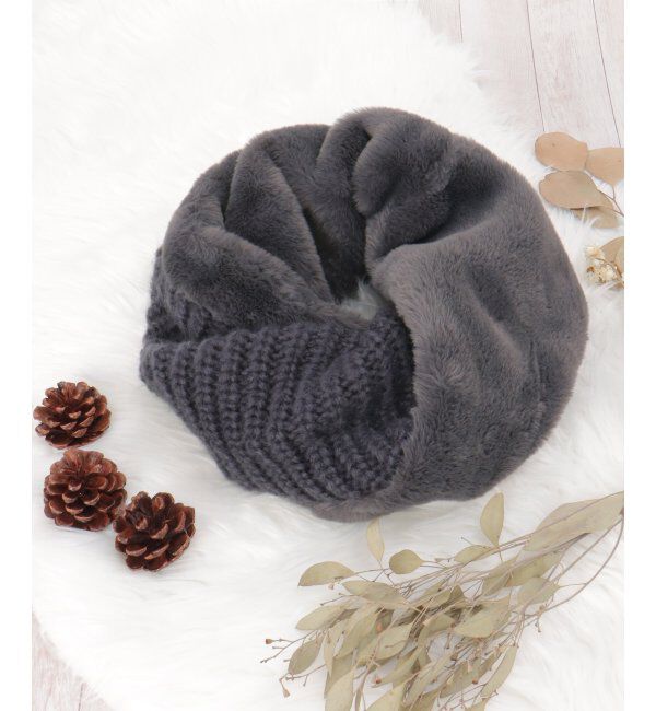 ikka「エコファーMIXショートスヌード」|マフラー|ダークグレイ