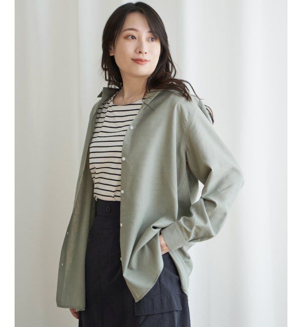 ikka「フレンチリネンMIX長袖シャツ」|シャツ・ブラウス|グリーン