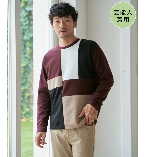 ikka「ブロックスダンボールクルーネック」|パーカー|ワイン
