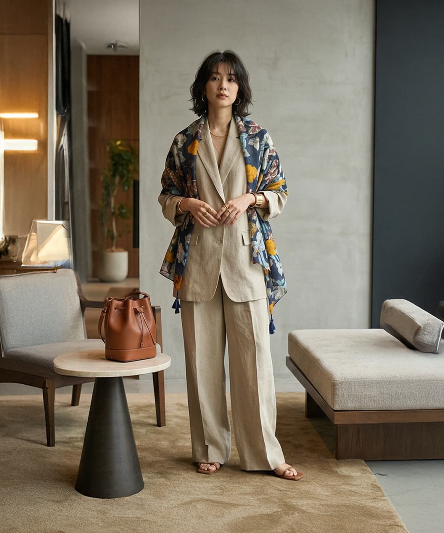 STYLE DELI「【DELI by】フローラルプリントロングストール（タッセル付き）」|ストール|